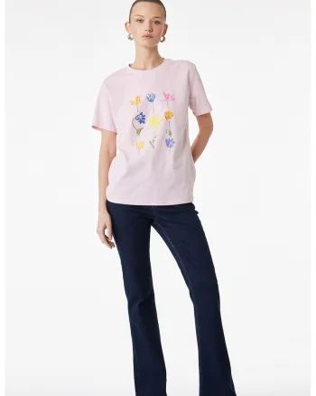 Tricou din bumbac cu imprimeu, Roz deschis