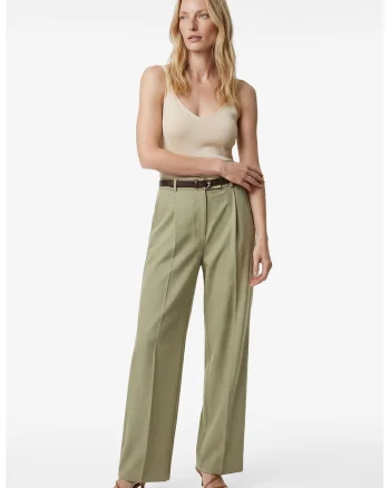 Pantaloni cu croiala ampla si talie inalta, Kaki