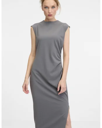 Rochie cu maneci scurte si slit lateral, Gri