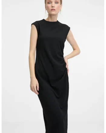 Rochie cu maneci scurte si slit lateral, Negru