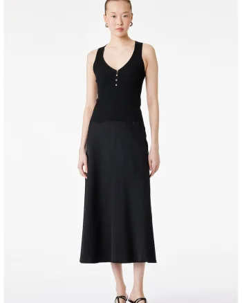 Fusta midi cu aspect de satin si croiala pe bie, Negru