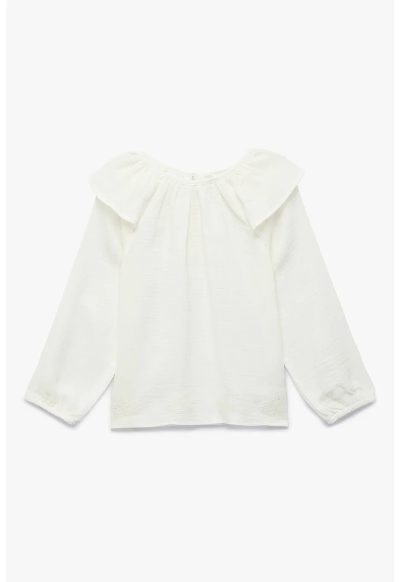 Bluza din bumbac cu volane, Alb murdar