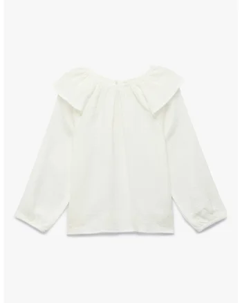 Bluza din bumbac cu volane, Alb murdar