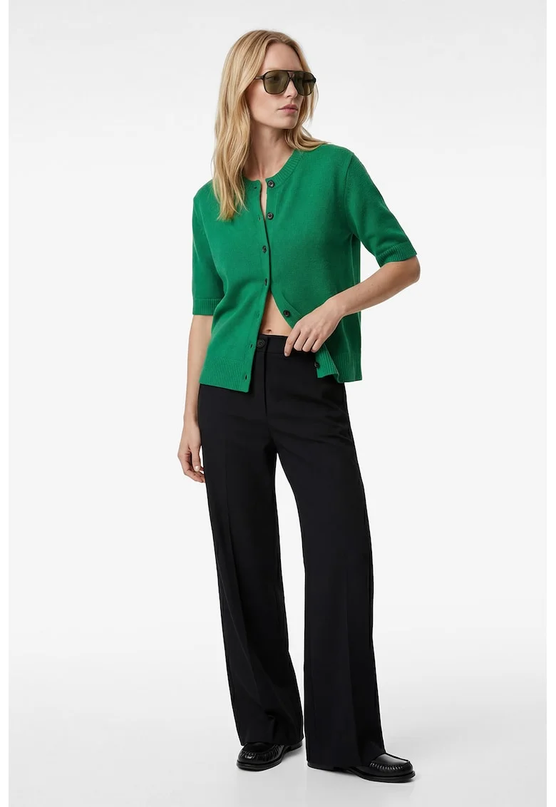 Pantaloni drepti cu buzunare cu refilet pe partea din spate, Negru