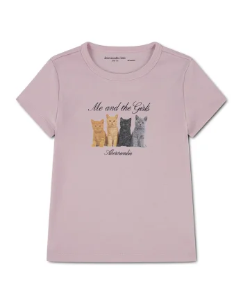 Tricou cu imprimeu pisica, Gri/Maro camel/Roz stins