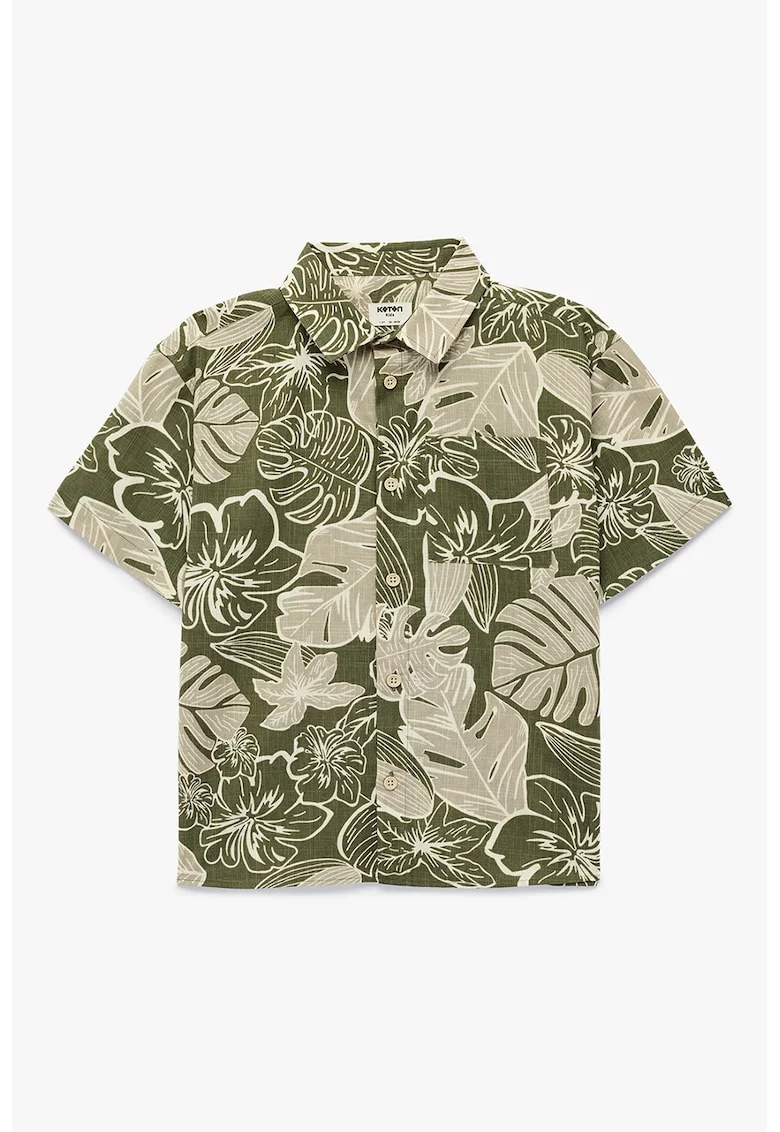 Camasa cu maneci scurte si model tropical, Kaki/Maro taupe deschis