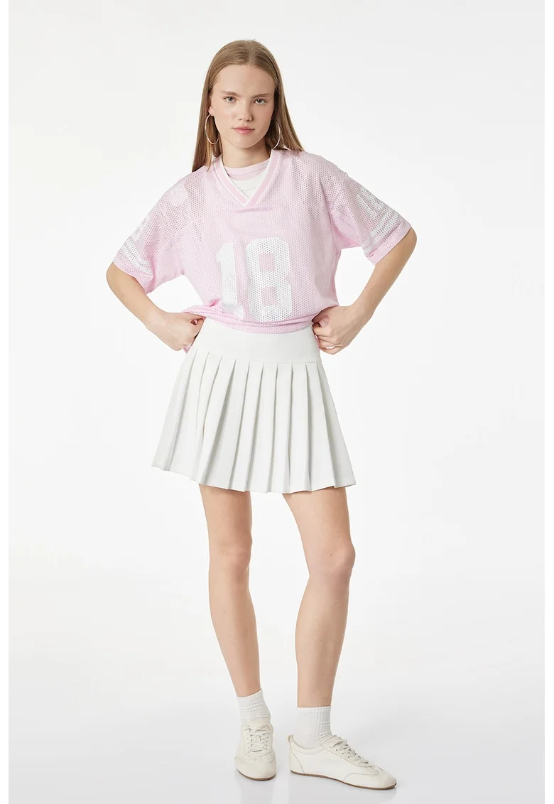 Tricou supradimensionat din plasa cu imprimeu, Roz deschis