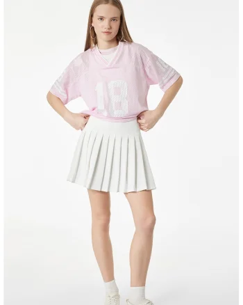 Tricou supradimensionat din plasa cu imprimeu, Roz deschis