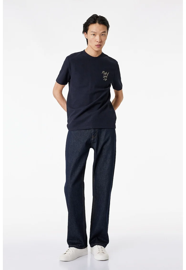Tricou regular-fit cu imprimeu text nautic, Albastru inchis