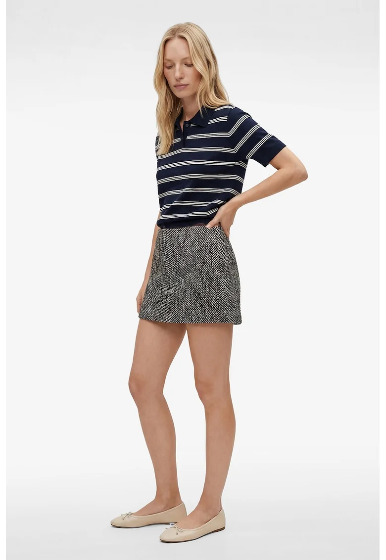 Fusta mini cu model herringbone, Negru/Alb murdar