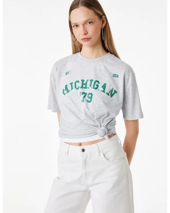 Tricou din amestec de bumbac cu imprimeu text, Alb