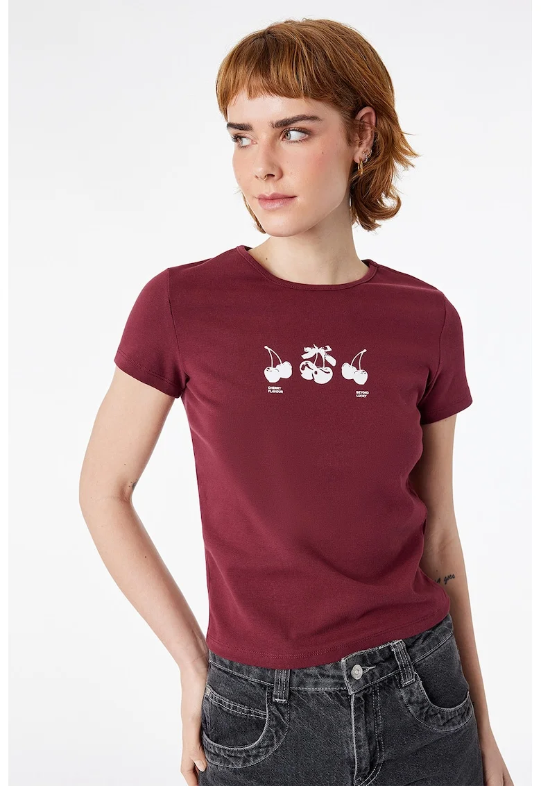 Tricou crop din amestec de bumbac, Rosu inchis