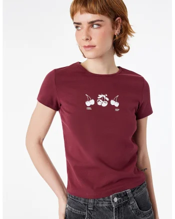 Tricou crop din amestec de bumbac, Rosu inchis