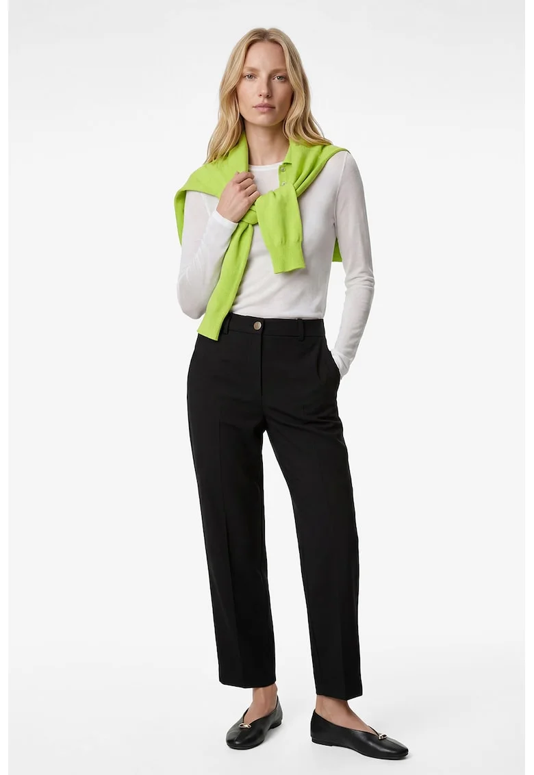Pantaloni cu croiala barrel si talie medie, Negru