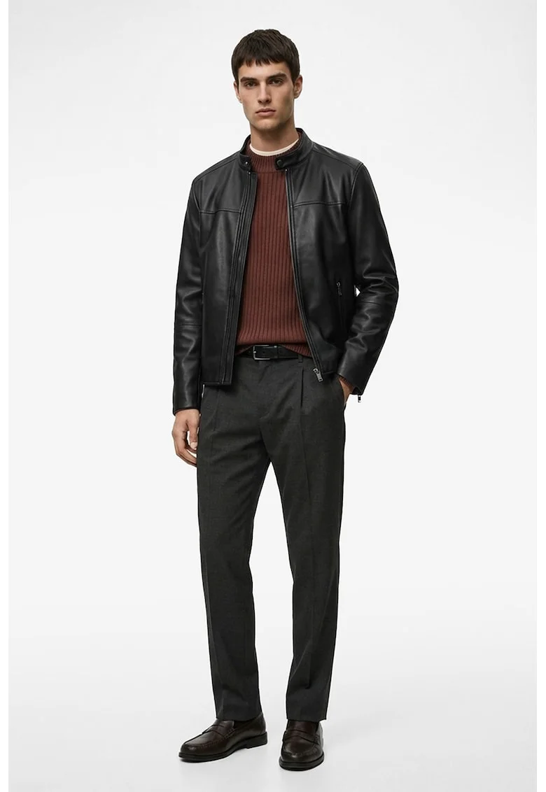 Pantaloni chino din amestec de lana cu pliuri, Gri inchis