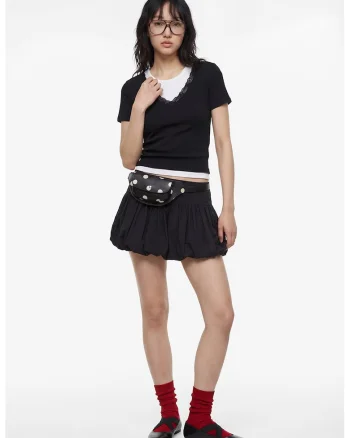 Tricou slim fit din amestec de modal cu insertii din dantela, Negru