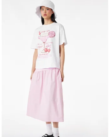 Tricou cu decolteu la baza gatului si imprimeu, Alb