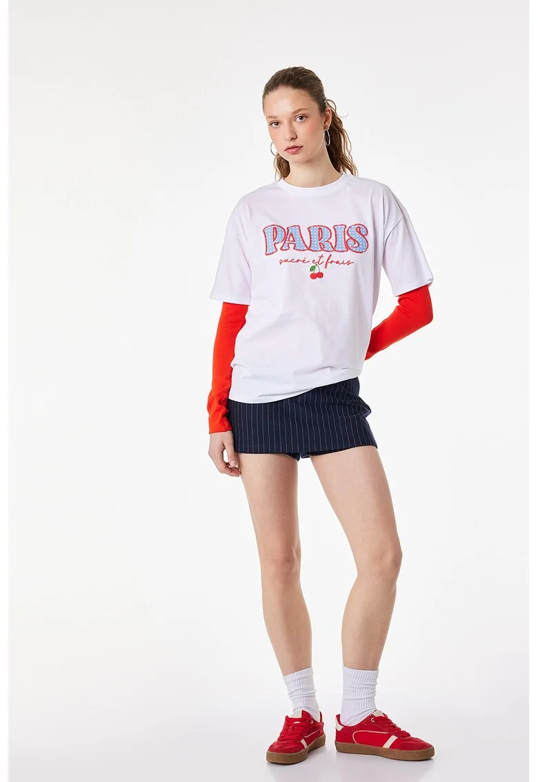 Tricou lejer cu imprimeu, Alb