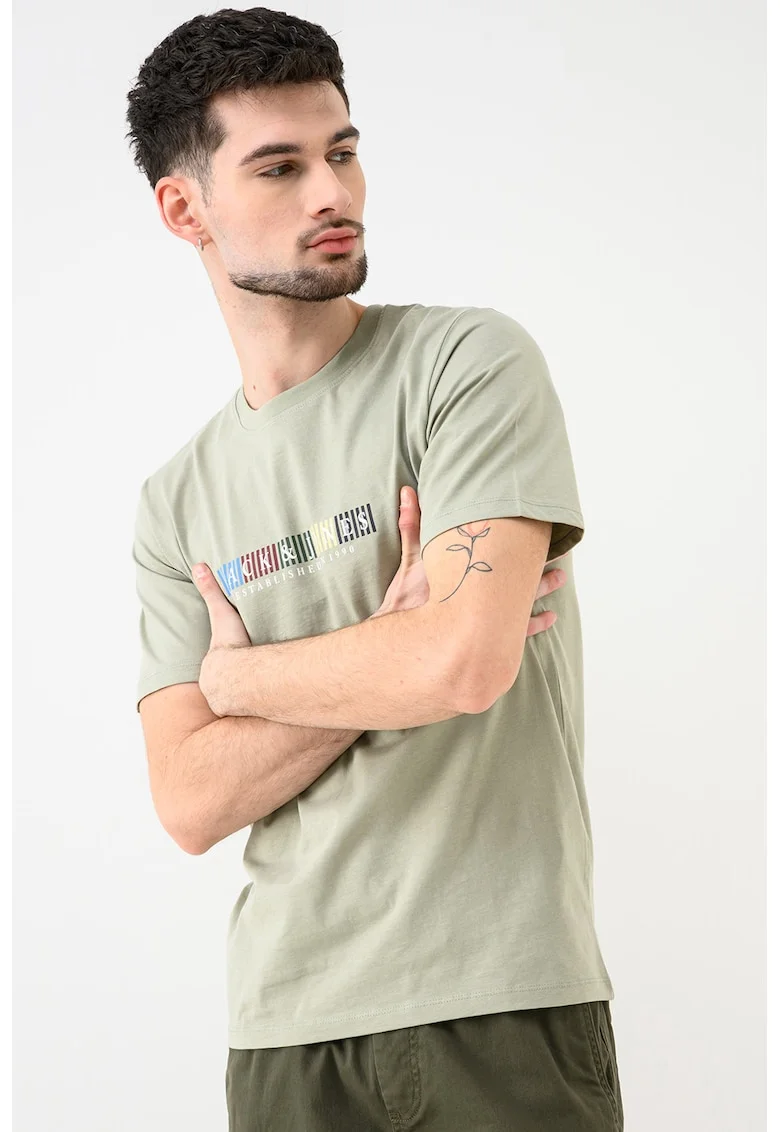 Tricou de bumbac organic cu imprimeu logo Jornantucket, Gri cenusiu