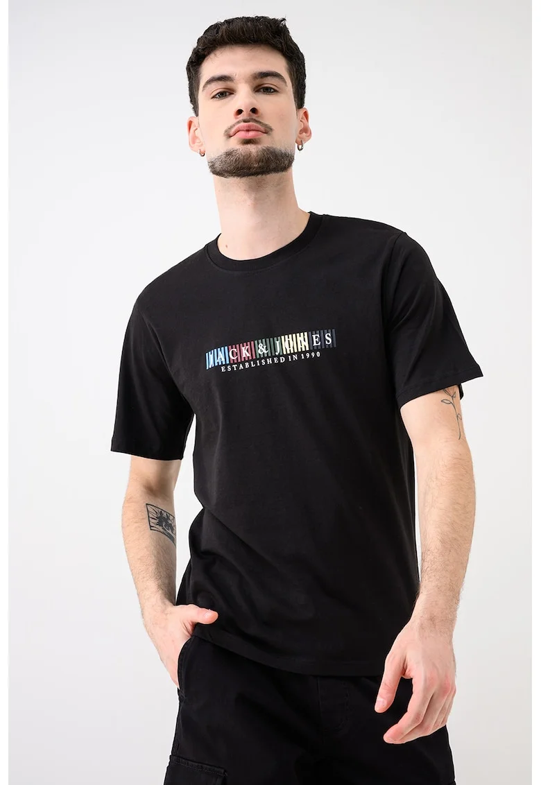 Tricou de bumbac organic cu imprimeu logo Jornantucket, Negru