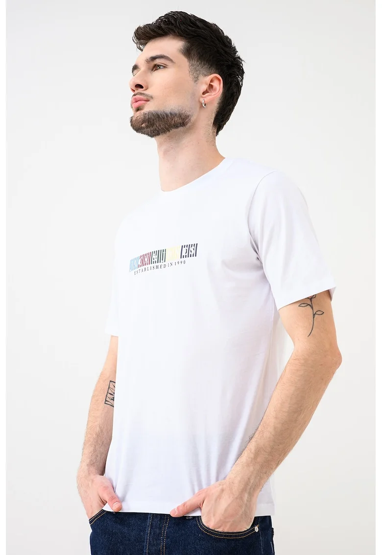 Tricou de bumbac organic cu imprimeu logo Jornantucket, Alb optic