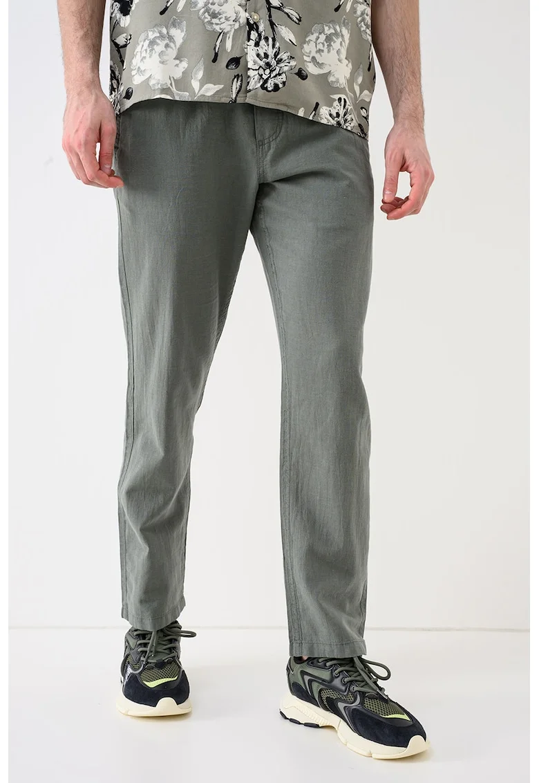 Pantaloni relaxed fit din in si bumbac Kane, Verde sparanghel