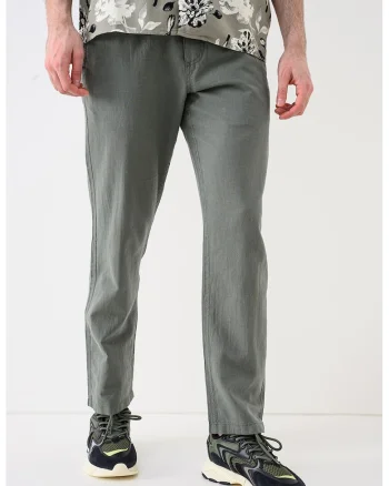 Pantaloni relaxed fit din in si bumbac Kane, Verde sparanghel