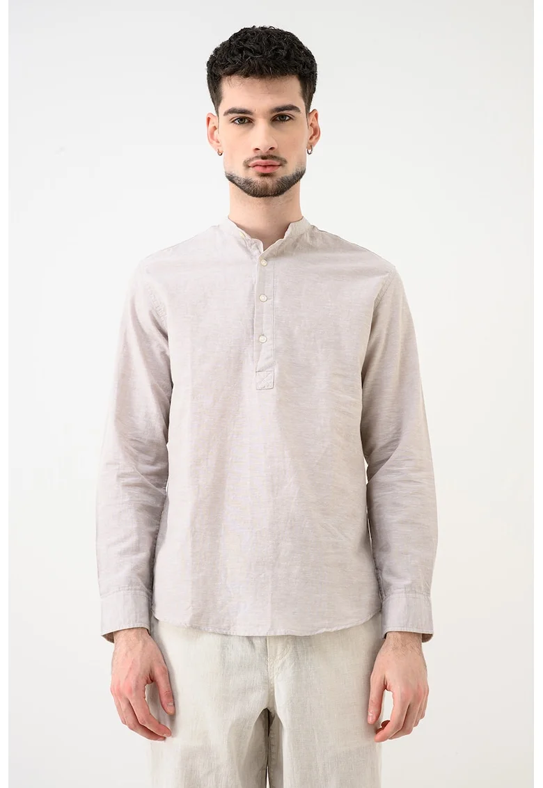 Bluza din amestec de in cu guler tunica Breeze, Bej inchis