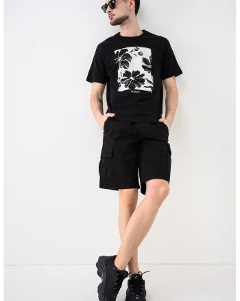 Tricou de bumbac organic cu imprimeu floral Lucas, Negru/Gri deschis
