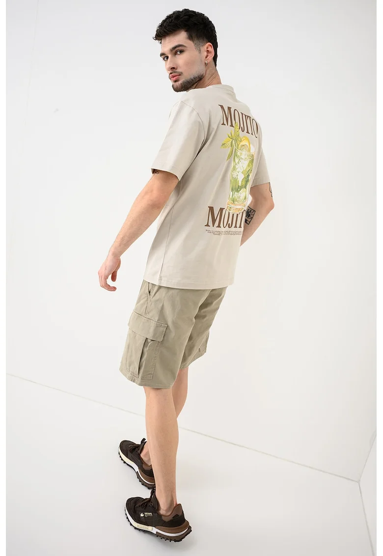 Tricou din bumbac organic cu imprimeu Fred, Verde mar/Grej