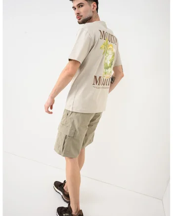 Tricou din bumbac organic cu imprimeu Fred, Verde mar/Grej