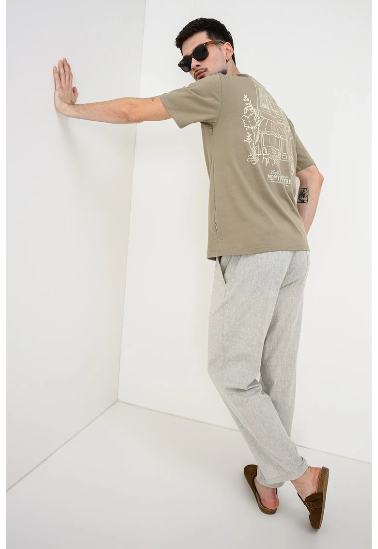 Tricou de bumbac cu imprimeu Fredo, Sage Green/Bej deschis