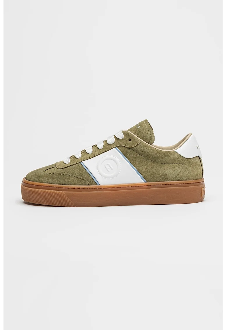 Pantofi sport din piele intoarsa cu garnituri din piele Enjoy, Alb/Verde sparanghel