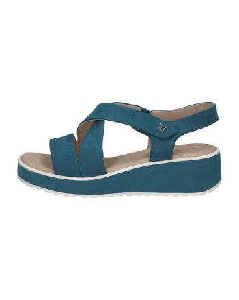 Sandale wedge de piele cu velcro, Albastru petrol