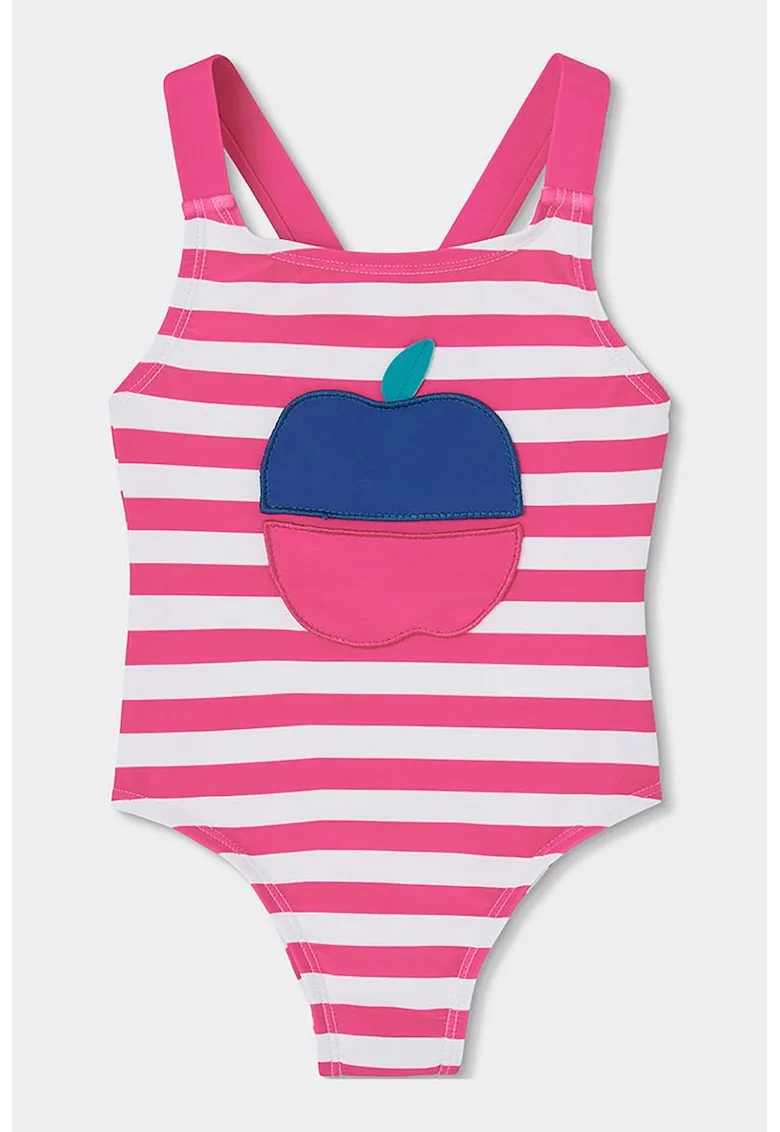Costum de baie intreg cu bretele incrucisate, Alb/Roz
