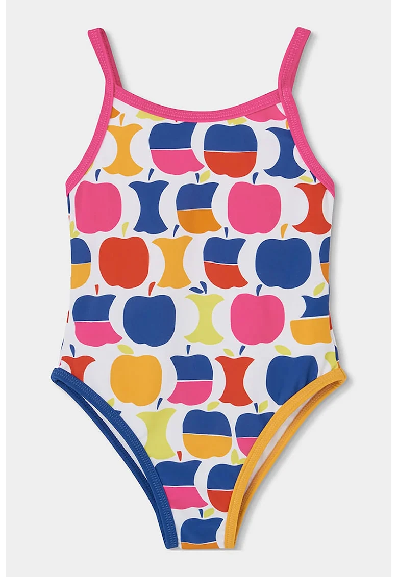 Costum de baie intreg cu imprimeu grafic, Alb/Galben/Albastru