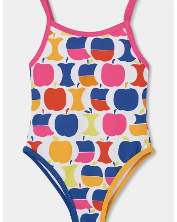 Costum de baie intreg cu imprimeu grafic, Alb/Galben/Albastru