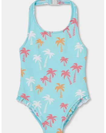 Costum de baie intreg cu decolteu halter, Turcoaz
