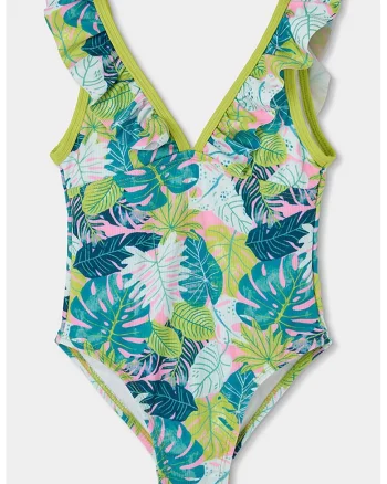 Costum de baie cu imprimeu si volane, Verde/Albastru