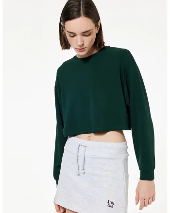 Bluza de trening crop cu model uni, Verde englez