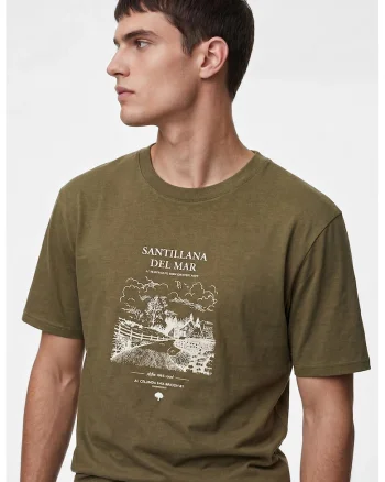 Tricou din bumbac cu imprimeu, Alb/Verde masliniu
