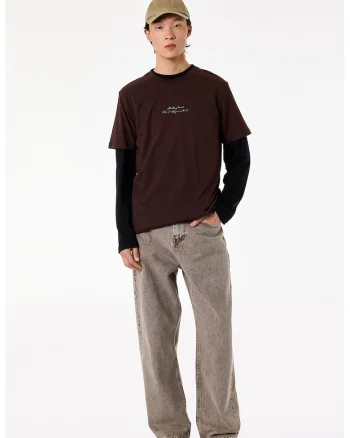 Tricou din bumbac cu imprimeu text, Maro inchis