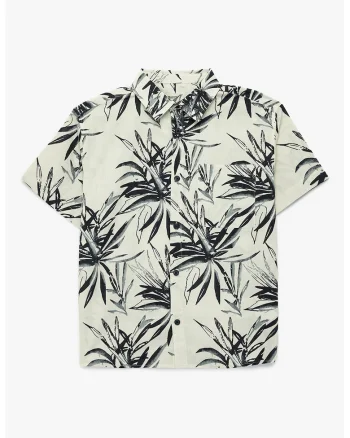 Camasa din bumbac cu model tropical, Negru/Alb murdar
