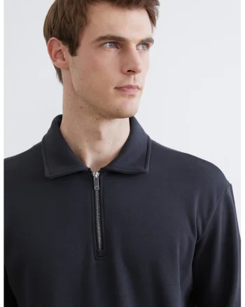 Bluza de trening polo cu fenta scurta cu fermoar, Alb/Gri inchis