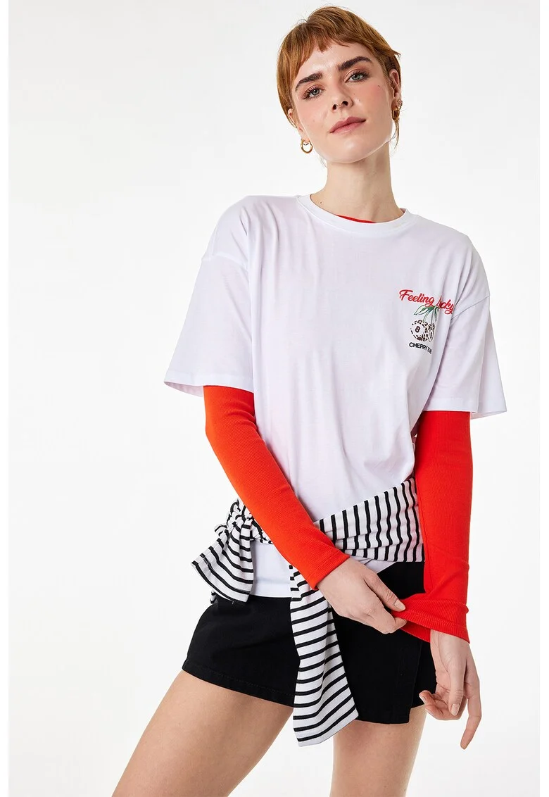 Tricou din bumbac cu imprimeu, Alb murdar