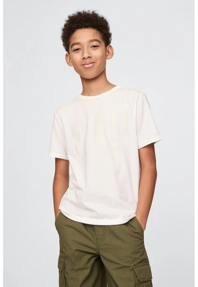 Tricou cu imprimeu logo, Alb fildes
