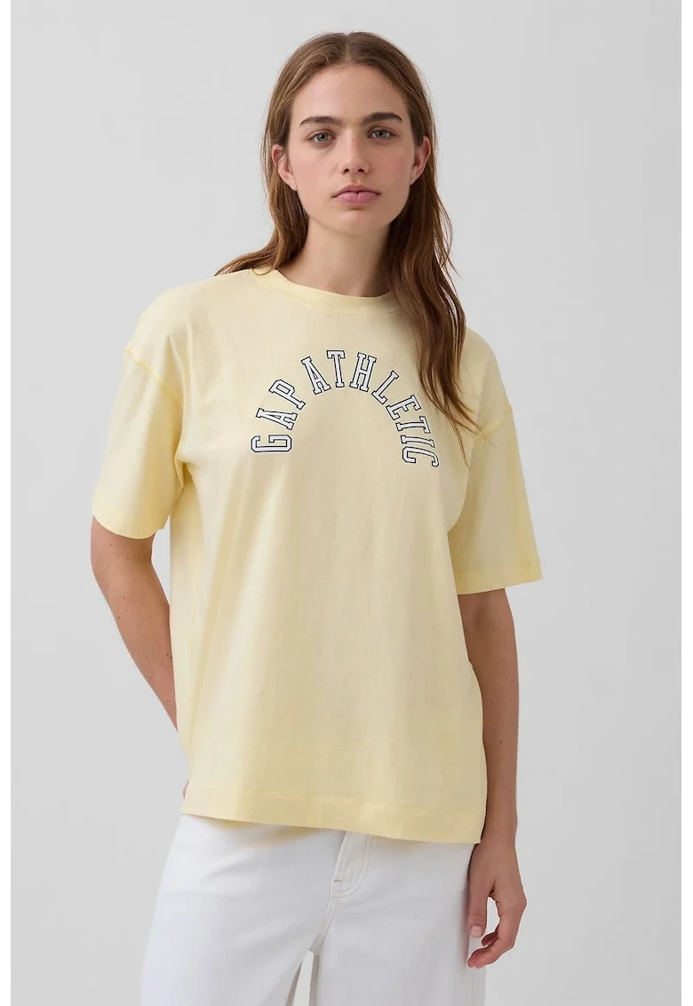 Tricou supradimensionata din bumbac organic cu imprimeu logo discret, Galben