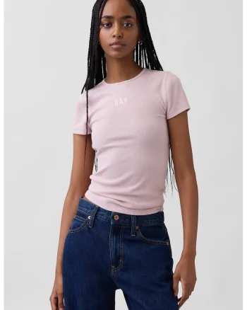 Tricou slim fit din amestec de modal cu logo brodat, Roz prafuit