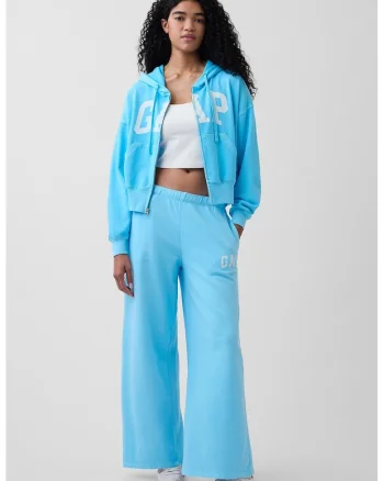 Pantaloni de trening cu croiala ampla si buzunare laterale, Albastru glaciar