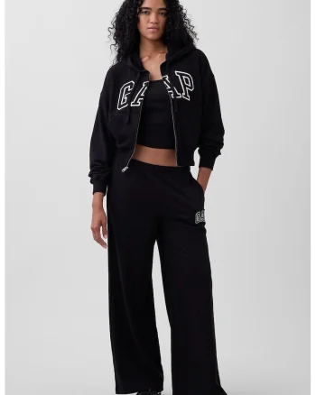 Pantaloni de trening cu croiala ampla si buzunare laterale, Negru